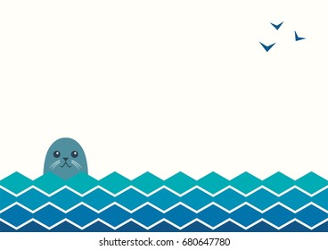 Vector banner with waves, seagulls, seal and place for your text