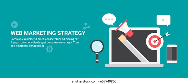 Vector banner web marketing, internet advertising, digital media flat concept with icons