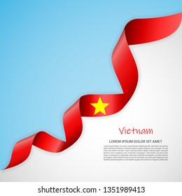 Vector banner in white and blue colors and waving ribbon with flag of Vietnam. Template for poster design, brochures, printed materials, logos, independence day. National flags