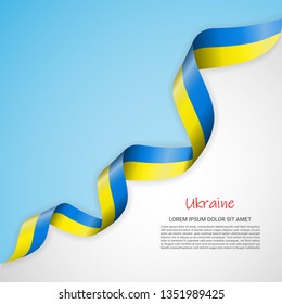 Vector banner in white and blue colors and waving ribbon with flag of Ukraine. Template for poster design, brochures, printed materials, logos, independence day. National flags