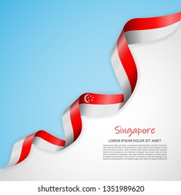 Vector banner in white and blue colors and waving ribbon with flag of Singapore. Template for poster design, brochures, printed materials, logos, independence day. National flags