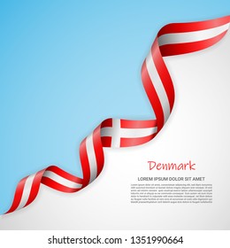 Vector banner in white and blue colors and waving ribbon with flag of Denmark. Template for poster design, brochures, printed materials, logos, independence day. National flags