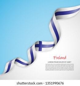 Vector banner in white and blue colors and waving ribbon with flag of Finland. Template for poster design, brochures, printed materials, logos, independence day. National flags