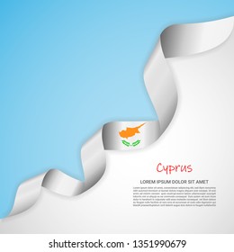 Vector banner in white and blue colors and waving ribbon with flag of Cyprus. Template for poster design, brochures, printed materials, logos, independence day. National flags