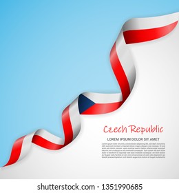 Vector banner in white and blue colors and waving ribbon with flag of Czech Republic. Template for poster design, brochures, printed materials, logos, independence day. National flags