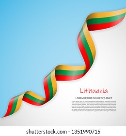 Vector banner in white and blue colors and waving ribbon with flag of Lithuania. Template for poster design, brochures, printed materials, logos, independence day. National flags