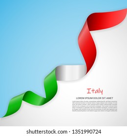 Vector banner in white and blue colors and waving ribbon with flag of Italy. Template for poster design, brochures, printed materials, logos, independence day. National flags