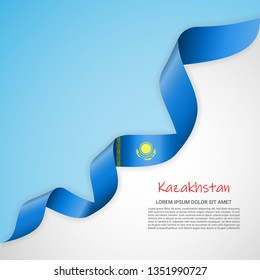 Vector banner in white and blue colors and waving ribbon with flag of Kazakhstan. Template for poster design, brochures, printed materials, logos, independence day. National flags