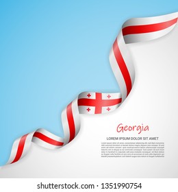 Vector banner in white and blue colors and waving ribbon with flag of Georgia. Template for poster design, brochures, printed materials, logos, independence day. National flags