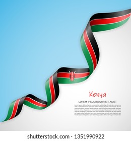 Vector banner in white and blue colors and waving ribbon with flag of Kenya. Template for poster design, brochures, printed materials, logos, independence day. National flags