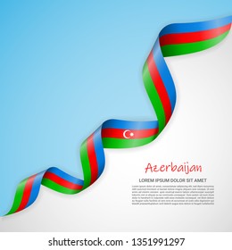 Vector banner in white and blue colors and waving ribbon with flag of Azerbaijan. Template for poster design, brochures, printed materials, logos, independence day. National flags
