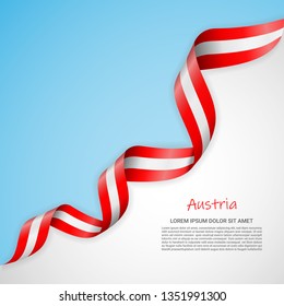 Vector banner in white and blue colors and waving ribbon with flag of Austria. Template for poster design, brochures, printed materials, logos, independence day. National flags