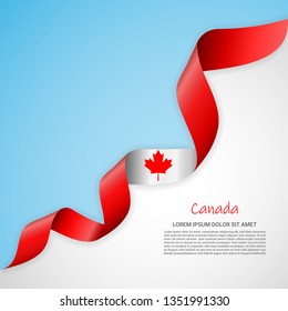 Vector banner in white and blue colors and waving ribbon with flag of Canada. Template for poster design, brochures, printed materials, logos, independence day. National flags