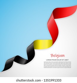 Vector banner in white and blue colors and waving ribbon with flag of Belgium. Template for poster design, brochures, printed materials, logos, independence day. National flags