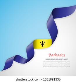 Vector banner in white and blue colors and waving ribbon with flag of Barbados. Template for poster design, brochures, printed materials, logos, independence day. National flags