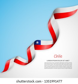 Vector banner in white and blue colors and waving ribbon with flag of Chile. Template for poster design, brochures, printed materials, logos, independence day. National flags