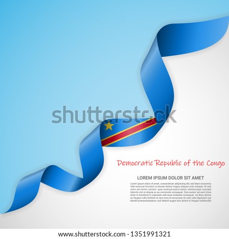 Vector banner in white and blue colors and waving ribbon with flag of Congo. Template for poster design, brochures, printed materials, logos, independence day. National flags
