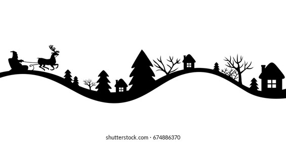 Vector banner of winters landscape with Santa sleigh