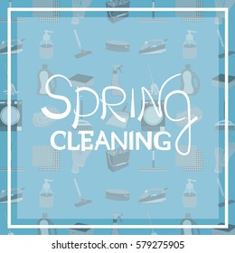 vector banner with the word spring cleaning on the background of the household supply