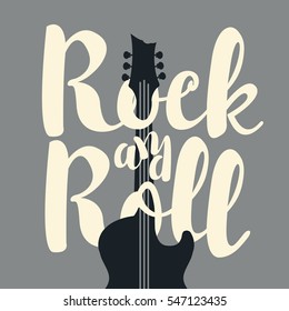 vector banner with the words rock and roll and an electric guitar