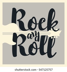 vector banner with the words rock and roll and an electric guitar