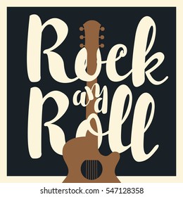 vector banner with the words rock and roll and an electric guitar