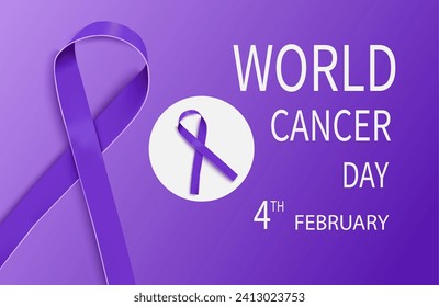 The vector of the banner of the World Cancer Day concept.It is not good for the banner, the background .February 4 is Cancer Day. Purple ribbon for all cancer symbols.