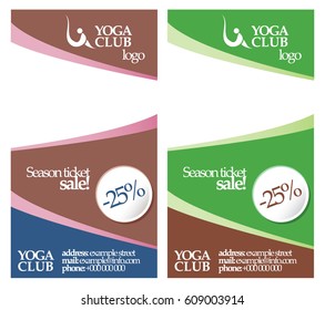 Vector banner  for Yoga Club. Template in green, brown, white, blue colors