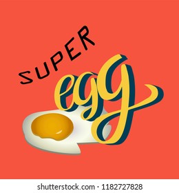 Vector banner/card with fried egg and lettering isolated on orange background.Retro style