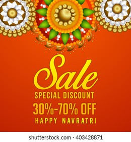 Vector banner,poster or flyer of Navratri celebration,grand discount offers with shiny red background.