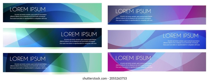 Pancartas vectoriales con fondo azul geométrico abstracto. Diseño de encabezados o pies de página del sitio web. Conjunto de seis. Plantilla de diseño de pancarta para encabezado de barra.
