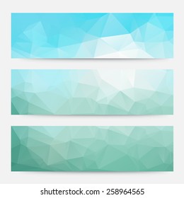 Vector banners with abstract multicolored polygonal mosaic background. Modern geometric triangular pattern. Business design template.
