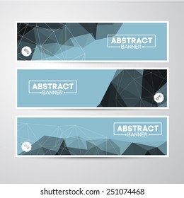 Vector Banners with Abstract Polygon Mosaic Backgrounds. Modern Geometric Triangular Patterns Template. Business design or Web. Science and connection concept. Social network.