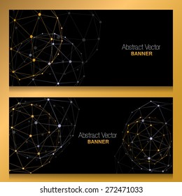 Vector banners with abstract polygonal sphere background. 