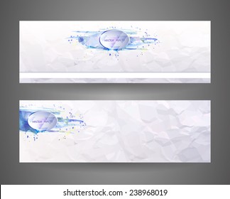 Vector banners of abstract spray paint.  Crumpled paper background. Watercolor illustration. Hand drawn, Colorful header