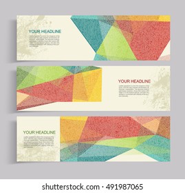 Vector banners with abstract vintage polygonal background. Geometric pattern.