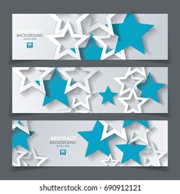 Vector banners with background from white and blue paper stars.