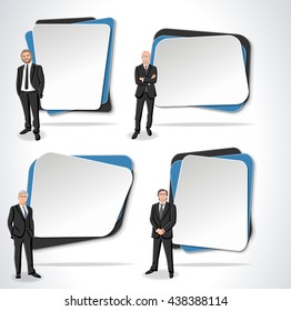 Vector banners / backgrounds with business men. Design text box frames. 

