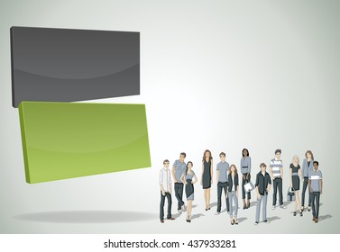 Vector banners / backgrounds with business people. 3d design. Text box frames. 
