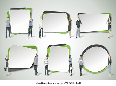 Vector banners / backgrounds with business people. Design text box frames. 

