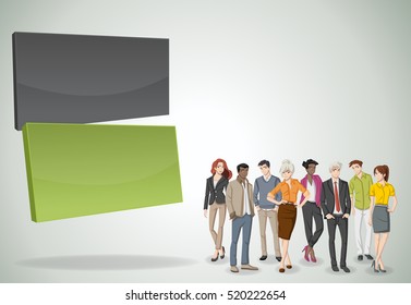 Vector banners / backgrounds with business people. 3d design. Text box frames. Infographic design.