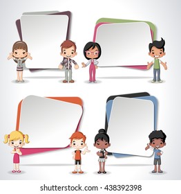 Vektorbanner / Hintergründe mit Cartoon-Kindern. Textfeldern entwerfen. 

