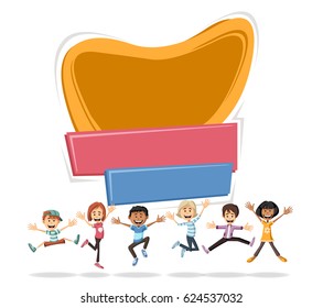 Vector banners backgrounds with hipster cartoon young people. Design text billboard. 
