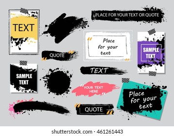 Vector banners, backgrounds, posters for  quote or text collection. Hand drawn frames, strokes and round speech boxes. Grunge  texture.