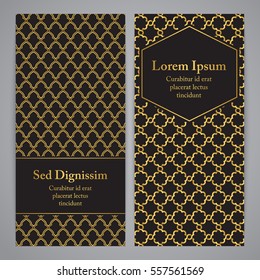 Vector banners in black and gold colors. Based on ancient islamic and turkish ornaments. For invitation, banner, postcard or flyer.