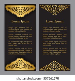 Vector banners in black and gold colors. Based on ancient islamic and turkish ornaments. For invitation, banner, postcard or flyer.
