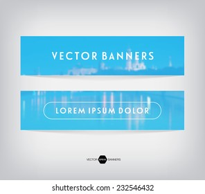 Vector banners with blurred unfocused retro photographic background. Moscow downtown view