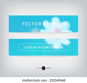 Vector banners with blurred unfocused retro photographic background. White daisy.