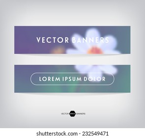 Vector banners with blurred unfocused retro photographic background. White daisy.