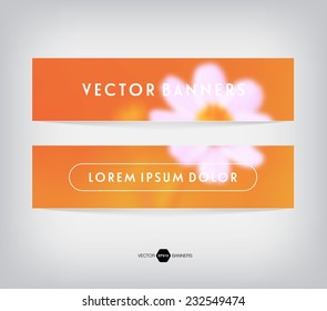 Vector banners with blurred unfocused retro photographic background. White daisy.